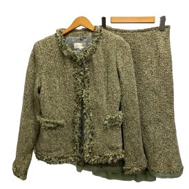 【中古】On View セットアップ 435834 ジャケット スカート ツイード 裏地 長袖 ミディ丈 11 緑 グリーン 茶 ブラウン ベージュ レディース 【ベクトル 古着】 241022