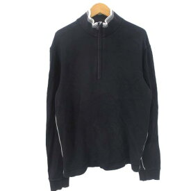 【中古】ヒューゴボス HUGO BOSS ニット ハーフジップ サイドライン コットン ブラック 黒 M ■GY01 メンズ 【ベクトル 古着】 231224