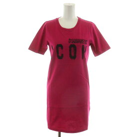 【中古】未使用品 ディースクエアード DSQUARED2 タグ付き Lcon Spray Tee Dress Tシャツ ワンピース ドレス 半袖 ひざ丈 ロゴ プリント S80CT0011 /AN23 ピンク XXS ■GY29 レディース 【ベクトル 古着】 240531