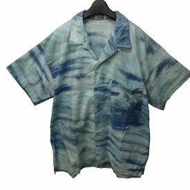 【中古】イッセイミヤケ ISSEY MIYAKE i.s 80's ヴィンテージ カジュアルシャツ 開襟シャツ 半袖 総柄 水色系 ライトブルー 9 約M相当 0513 メンズ 【ベクトル 古着】 240516