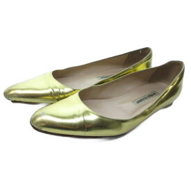 【中古】マノロブラニク MANOLO BLAHNIK フラットパンプス ラウンドトゥ 光沢 ゴールド 金 約23.5cm IBO79