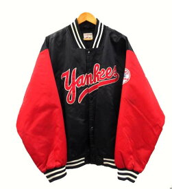 【中古】マジェスティック MAJESTIC 90s MLB ニューヨーク ヤンキース New York Yankees ナイロン スタジャン ビッグサイズ OLD 黒 赤 XL メンズ 【ベクトル 古着】 240308