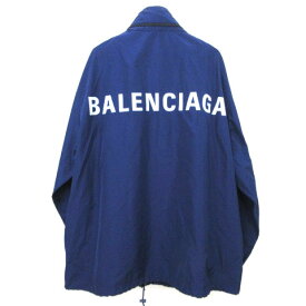 【中古】バレンシアガ BALENCIAGA 18年 バックロゴ ジャケット ライトシェル パーカ ー ブルゾン 48 青 ブルー メンズ 【ベクトル 古着】 240325