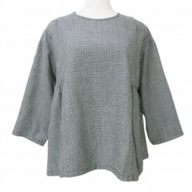 【中古】グランマママドーター GRANDMA MAMA DAUGHTER 7分袖 カットソー フレア チェック 千鳥格子 ウール 0 S相当 グレー系 X レディース 【ベクトル 古着】 250717