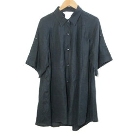 【中古】マックスマーラ MAX MARA 白タグ リネンシャツ 5分袖 ロールアップ袖 無地 42 LL相当 紺 ネイビー ベルト欠損 /X レディース 【ベクトル 古着】 251128