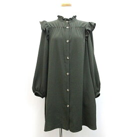 【中古】ザラ ZARA ワンピース シャツ ブラウス ミモレ丈 フリル 長袖 M グリーン 緑 /Z レディース 【ベクトル 古着】 220608