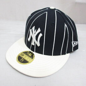 【中古】未使用品 ニューエラ NEW ERA 59FIFTY 5950 MLB ニューヨーク ヤンキース ベースボール キャップ 帽子 7 3/8 58.7cm ネイビー ストライプ 正規品 メンズ 【ベクトル 古着】 240518