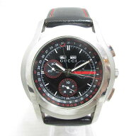 【中古】グッチ GUCCI 5500 クロノグラフ トリプルカレンダー クォーツ 腕時計 黒文字盤 シルバー色 ステ…