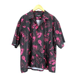 【中古】ミルクボーイ MILKBOY BIZARRE SHIRTS 総柄 プリント 半袖 シャツ 20221126 黒 ブラック メンズ 【ベクトル 古着】 240412