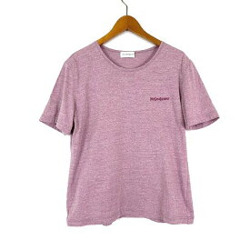 【中古】イヴサンローラン YVES SAINT LAURENT Tシャツ カットソー 半袖 ロゴ 刺繍 ストレッチ L 杢 ラベンダー 国内正規品 レディース 【ベクトル 古着】 240225