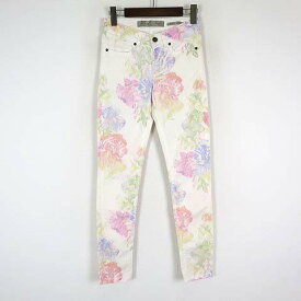 【中古】ゲス GUESS nicole skinny パンツ スキニーパンツ 花柄 フラワー ロゴ ワッペン ストレッチ 24 オフ白 アイボリー ピンク オレンジ 黄 イエロー マルチカラー レディース 【ベクトル 古着】 240314