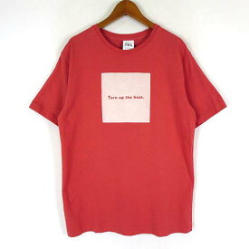 【中古】ザラ ZARA Tシャツ 英字 ラバー プリント コットン クルーネック 半袖 S 朱色 アイボリー メンズ 【ベクトル 古着】 240329