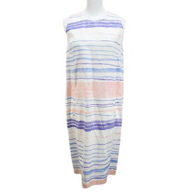 【中古】未使用品 レコパン LES COPAINS ノースリーブ 膝丈 ワンピース 42 マルチカラー系 ボーダー 絹 シルク混 タグ付き レディース 【ベクトル 古着】 250526