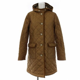 【中古】トラディショナルウェザーウェア Traditional Weatherwear キルティングコート 中綿コート ロング フード 裏地ヒョウ柄 レオパード 34 XS ベージュ 142AP-2015G /BM ■GY09 レディース 【ベクトル 古着】 230615