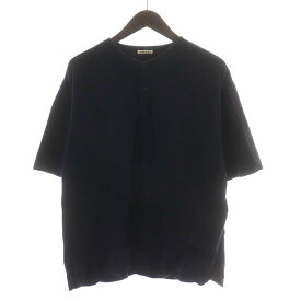 【中古】オーラリー AURALEE HIGH GAUGE PIQUE DOUBLE CLOTH HENLEY NECK 18SS Tシャツ カットソー ヘンリーネック コットン 3 S 紺 ネイビー A8SH02HK /AN40 ▲H メンズ 【ベクトル 古着】 230629