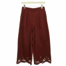 【中古】ビューティフルピープル beautiful people c/pu ツイルスカラップパンツ c /pu twill scallop pants ワイドパンツ クロップドパンツ 裾カットワーク ボタニカル柄 36 S 茶 ブラウン /YT ■MC レディース 【ベクトル 古着】 230929