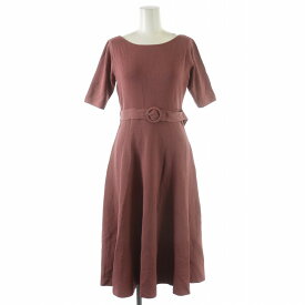 【中古】プロポーション ボディドレッシング PROPORTION BODY DRESSING バックボタンクラシカルニットワンピース ミモレ ロング Uネック 五分袖 ベルト M くすみピンク 121114501 /SI6 レディース 【ベクトル 古着】 240123