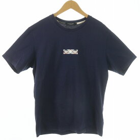 【中古】ブラックレーベルクレストブリッジ BLACK LABEL CRESTBRIDGE Tシャツ カットソー クルーネック プルオーバー 半袖 チェックボックスロゴ M 紺 ネイビー ベージュ 赤 レッド /SI17 メンズ 【ベクトル 古着】 240123