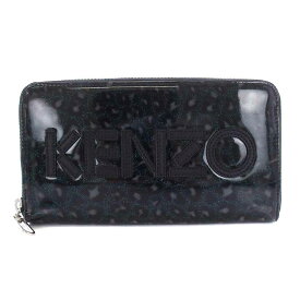 【中古】ケンゾー KENZO 長財布 ラウンドファスナー エナメル ヒョウ柄 レオパード柄 ロゴ ラメ 緑 グリーン /YI15 レディース 【ベクトル 古着】 240321