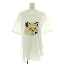 【中古】メゾンキツネ MAISON KITSUNE フォックスヘッド FOX HEAD Tシャツ カットソー 半袖 クルーネック 刺繍 キツネ XL 白 ホワイト 黄色 イエロー 黒 ブラック /NW34 レディース 【ベクトル 古着】 240406