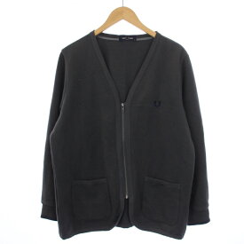 【中古】フレッドペリー FRED PERRY Zip Through V Neck Cardigan カーディガン 長袖 ジップアップ Vネック ロゴ刺繍 M グレー F1914 /BM メンズ 【ベクトル 古着】 240422