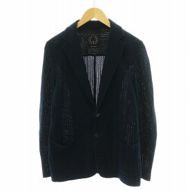 【中古】T-JACKET ティージャケット テーラードジャケット シングル ニット リブ コットン M 紺 ネイビー /AN35 メンズ 【ベクトル 古着】 240522