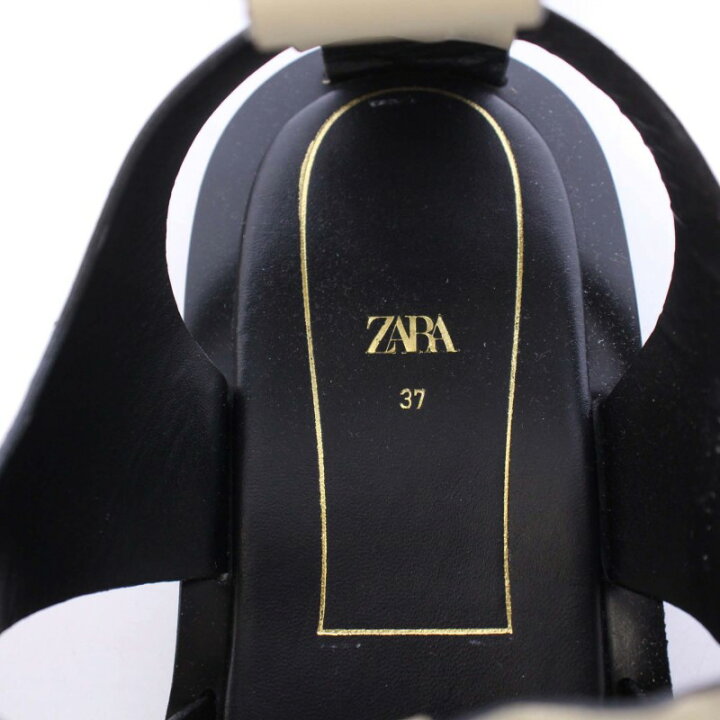 楽天市場】【中古】未使用品 ザラ ZARA レザーフラットケージサンダル  