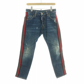 【中古】ディースクエアード DSQUARED2 Classic Kenny Jean クラシックケニージーンズ デニムパンツ ボタンフライ サイドライン ダメージ加工 42 紺 ネイビー 赤 レッド S74LB0334 /BB メンズ 【ベクトル 古着】 250216