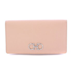 【中古】サルヴァトーレフェラガモ Salvatore Ferragamo ガンチーニ 長財布 ロングウォレット 二つ折り レザー ロゴ 装飾 ピンク 22D779 /BB ■OH レディース 【ベクトル 古着】 250521