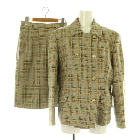 【中古】ダックス DAKS セットアップ上下 ツイード ジャケット タイトスカート チェック 9AR 63-90 グレージュ /MY ■OS レディース 【ベクトル 古着】 250708