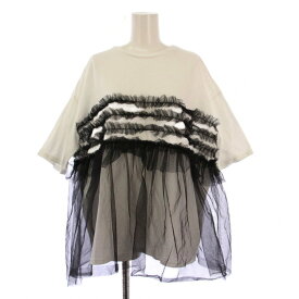 【中古】パリドゥアオウネ PARIS DE AOUNE クラシック天竺チュールコンボフリルプルオーバー Tシャツ 半袖 クルーネック 切替 バイカラー 3 白 ホワイト 黒 ブラック PA242CT003 /BB レディース 【ベクトル 古着】 251022