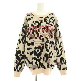 【中古】ロイスクレヨン Lois CRAYON ニット セーター クルーネック 長袖 レオパード柄 ヒョウ柄 ロゴプリント 刺繍 M ベージュ 黒 ブラック 16004746 /YT レディース 【ベクトル 古着】 251028