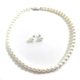 【中古】ミキモト MIKIMOTO パール 真珠 ネックレス ペンダント ピアス セット 7mm シルバー留め具 K18キャッチ 冠婚葬祭 卒業式 入学式 入園式 パールホワイト レディース 【ベクトル 古着】 240307