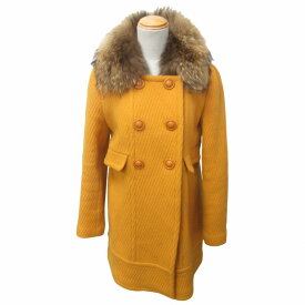 【中古】マリークワント MARY QUANT ラクーンファー ニットコート ジャケット 毛皮 黄 イエロー Mサイズ 0319 ■GY31 レディース 【ベクトル 古着】 240319