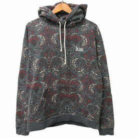 【中古】キスニューヨークシティ KITH NYC フーディー パーカー プルオーバー ペイズリー柄 ロゴ刺? KH2552 長袖 黒×赤 ブラック×レッド Lサイズ 0421 メンズ 【ベクトル 古着】 240421