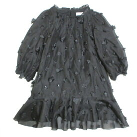 【中古】ザラ ZARA 美品 フラワー装飾 オーガンジー ワンピース ひざ丈 長袖 スパンコール 女の子 子供服 6 116cm 黒 ブラック /X キッズ 【ベクトル 古着】 260106