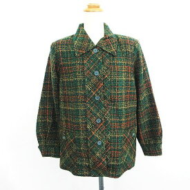 【中古】未使用品 CLEO ステンカラージャケット アウター 長袖 チェック ウール混 M グリーン系 ※EKM レディース 【ベクトル 古着】 251101