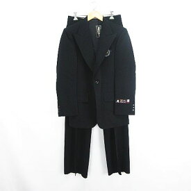 【中古】未使用品 DANCUS UNIQUE セットアップ スーツ ジャケット テーラード シングル 1B 背抜き パンツ フレア 裾上げなし ウール フォーマル Y5 ブラック ※EKM メンズ 【ベクトル 古着】 251225