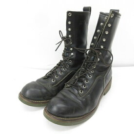 【中古】レッドウィング REDWING 93年 919 ロガー ブーツ プリントタグ ヴィンテージ レザー USA製 編み上げ レースアップ 緑ソール 黒 ブラック 9C 27cm相当 STK メンズ 【ベクトル 古着】 240325