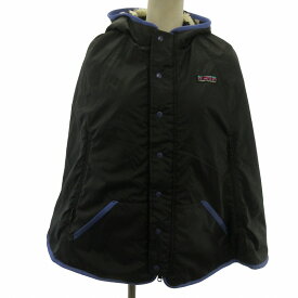 【中古】エックスガール x-girl mountaineering リバーシブル ポンチョ ボーダー リップストップ ボア フード付 黒 ブラック 白 ホワイト F ■GY09 レディース 【ベクトル 古着】 240329