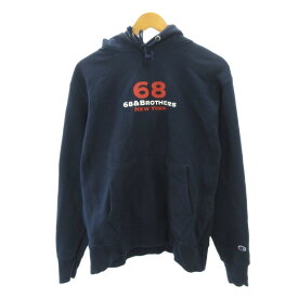【中古】チャンピオン CHAMPION × シックスティエイトアンドブラザーズ 68&BROTHERS コラボ プルオーバー パーカー フーディ ロゴ プリント 長袖 M 紺 ネイビー 0402 STK メンズ 【ベクトル 古着】 260402