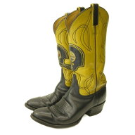 【中古】トニーラマ TONY LAMA ウエスタンブーツ シューズ ロゴ パッチ ロング レザー 黒 黄 ブラック イ…