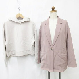 【中古】未使用品 ジーユー GU ジャケット パーカー 2枚セット 長袖 テーラード シングル リボン フード ドロップショルダー 綿 茶 ベージュ ブラウン S レディース 【ベクトル 古着】 250831