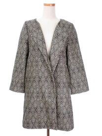 【中古】エイチ&エム H&M コート ノーカラー ロング ダイヤ柄 S 黒 ブラック 白 ホワイト /ew レディース 【ベクトル 古着】 171211 ブランド古着ベクトルプレミアム店