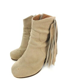 【中古】ジェフリーキャンベル Jeffrey Campbell ブーツ ショート フリンジ スエード チャンキーヒール 37 グレー /hn1211 レディース 【ベクトル 古着】 181211 ブランド古着ベクトルプレミアム店