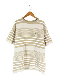 【中古】ハッシュパピー Hush Puppies Tシャツ クルーネック 半袖 胸ポケット ワンポイントロゴ ボーダー 白 グレー L QQQ メンズ 【ベクトル 古着】 240321