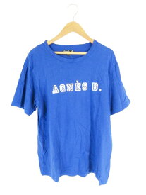 【中古】アニエスベーオム Agnes b. homme Tシャツ 半袖 クルーネック ロゴ 青 ブルー 白 T2 QQQ レディース 【ベクトル 古着】 240411