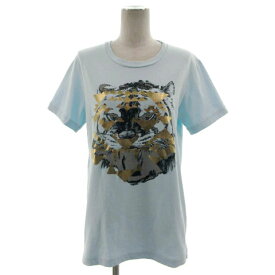 【中古】オニツカタイガー Onitsuka Tiger Tシャツ 半袖 プリント タイガー トラ ライトブルー 水色 ゴールド ブラック 黒 M レディース 【ベクトル 古着】 220702