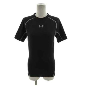 【中古】アンダーアーマー UNDER ARMOUR Tシャツ コンプレッションウエア HEATGEAR 半袖 ロゴプリント ブラック 黒 グレー M レディース 【ベクトル 古着】 230825