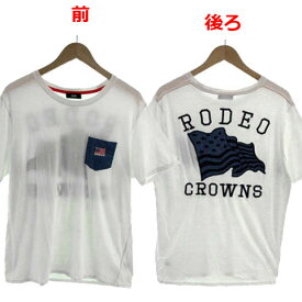 【中古】ロデオクラウンズワイドボウル RODEO CROWNS WIDE BOWL RCWB Tシャツ ポケT 胸ポケ 半袖 丸首 ロゴ刺繍 星条旗 コットン混 ホワイト 白 ブルー 青 XL メンズ 【ベクトル 古着】 230618